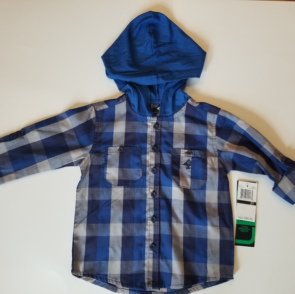 LRG Lifted Research Group Toddler Boys Blue Button Down Shirt w/ Hood- 2T - Picture 4 of 6